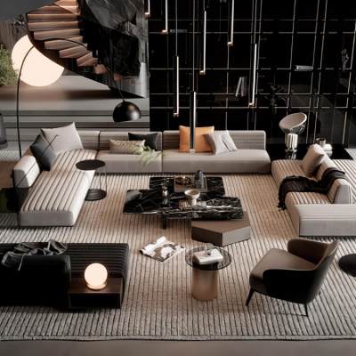 Minotti 米洛提现代沙发茶几组合 转角沙发休闲